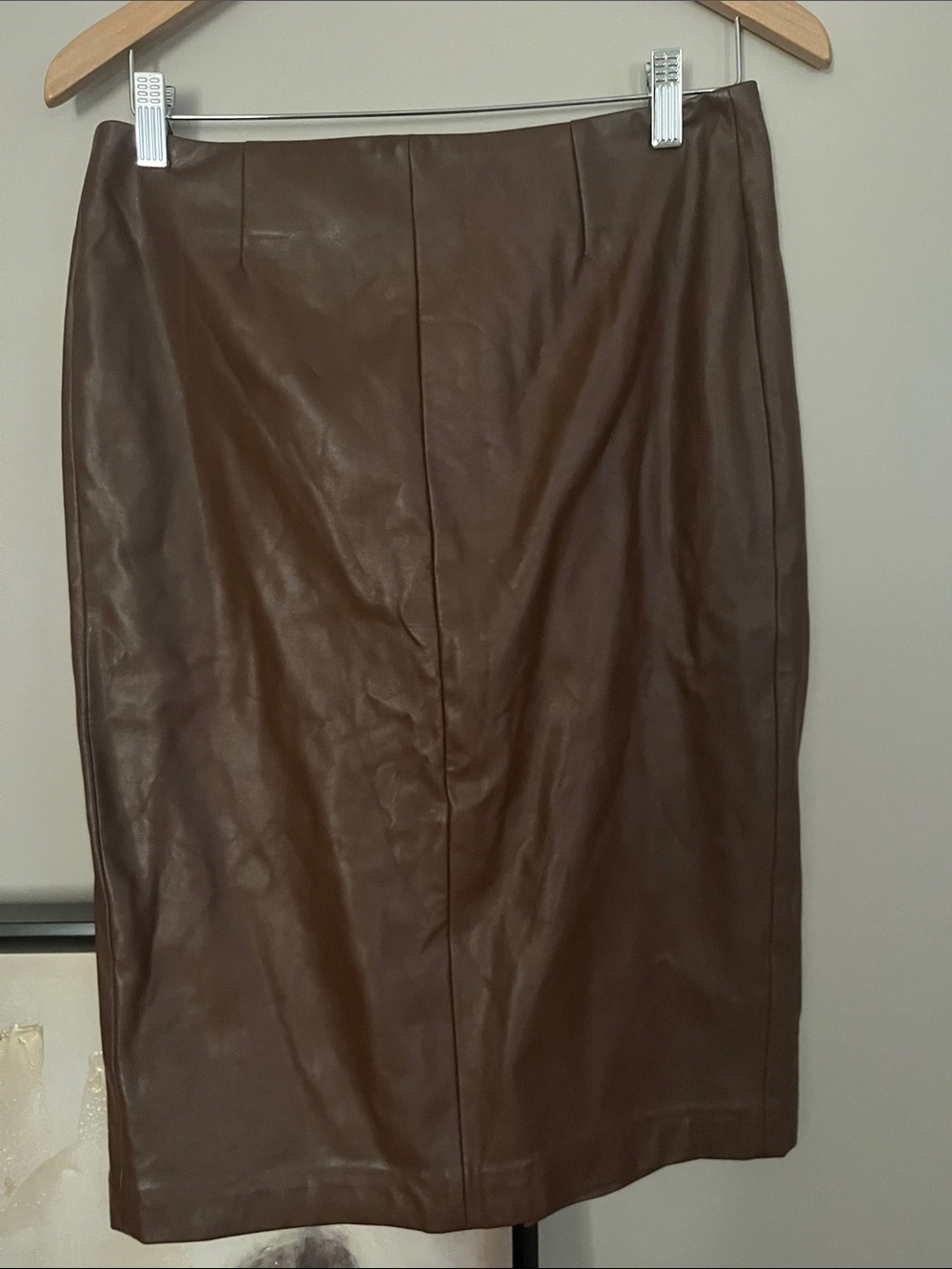 Dex Chocolate Brown Faux Leather Pencil Skirt